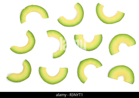 avocado slices isolated on white background. Top view. Flat lay pattern Stock Photo
