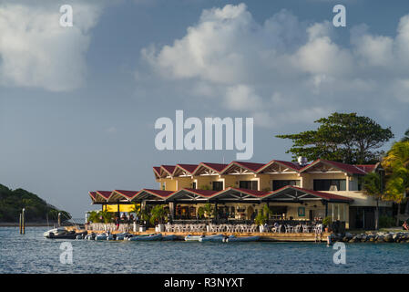 British Virgin Islands, Virgin Gorda. Saba Rock, Saba Rock Resort and Restaurant Stock Photo