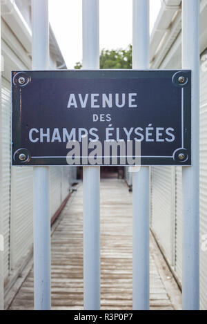French West Indies, Saint Martin. Grand Case, gourmet capital of the Caribbean, sign for the Avenue des Champs Elysees Stock Photo