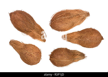 whole coconut isolated on white background. Flat lay. Top view Stock Photo