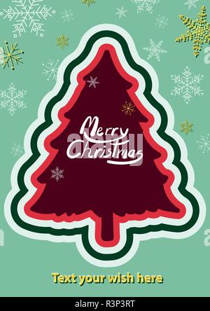 Poster design for Christmas & New Year in simple style with space for text. Background template for advertisement or cover. Red Christmas tree at the  Stock Vector