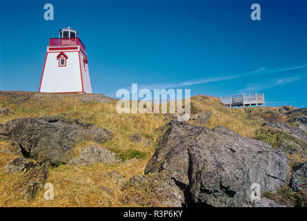 Canada, Newfoundland, St. Anthony. Fishing Point Lighthouse. Stock Photo