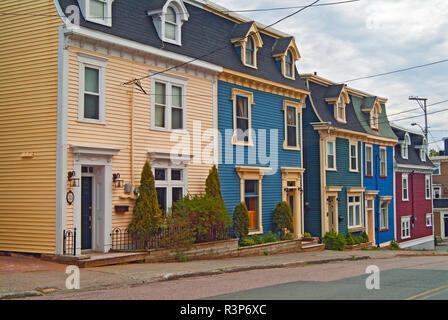 Canada, Newfoundland, St John's. Colorful houses of Jelly Bean Row. Stock Photo