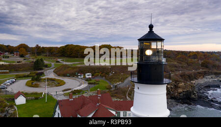 Aerial view Portland Head Lighthouse tower State of Maine Stock Photo