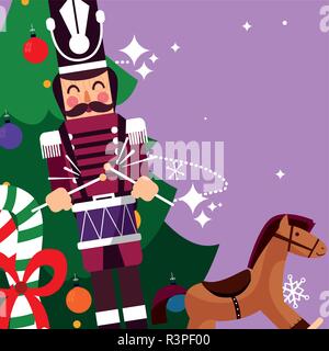 Christmas tree and nutcracker icon over colorful background, vector illustration Stock Vector