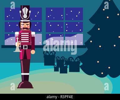 Christmas tree and nutcracker icon over colorful background, vector illustration Stock Vector