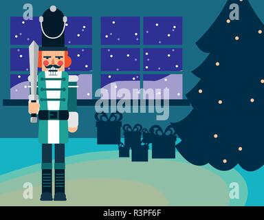 Christmas tree and nutcracker icon over colorful background, vector illustration Stock Vector