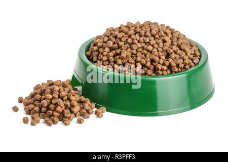 dry cat food in bowl isolated on white background Stock Photo