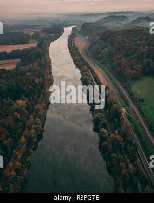 Aerial of river mur near Ehrenhausen, Austria Stock Photo