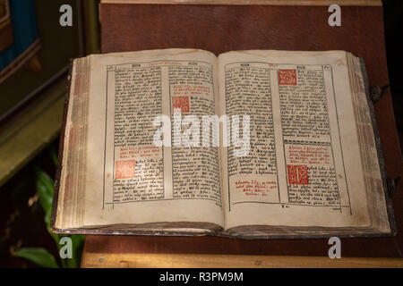 Old Christian manuscript written in Cyrillic on church pulpit Stock ...