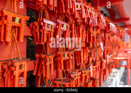 Ema (lit. 'picture-horse') are small wooden plaques, common to Japan, in which Shinto and Buddhist worshippers write prayers or wishes. autumn, Fushim Stock Photo
