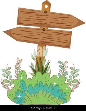 garden with wooden arrow signal vector illustration design Stock Vector