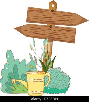 garden with wooden arrow signal vector illustration design Stock Vector