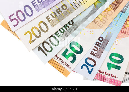 Several hundred euro banknotes on white background. Stock Photo