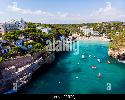 Spain, Balearic Islands, Mallorca, Aerial view of bay Cala Santanyi, beach Stock Photo
