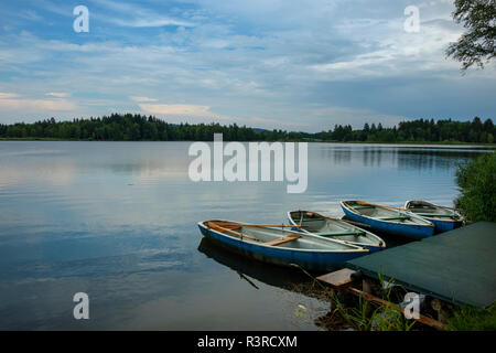Germany, Bavaria, Bad Bayersoien, Bayersoiener See, rowing boats Stock Photo