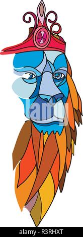 Mosaic low polygon style illustration of a lion with big mane wearing a tiara crown viewed from front on isolated white background in color. Stock Vector