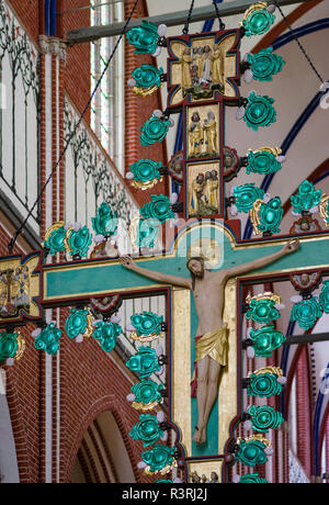 The double sided cross altar. The minster in Bad Doberan near Rostock. A masterpiece build in North German brick high gothic style. Germany, Rostock Stock Photo