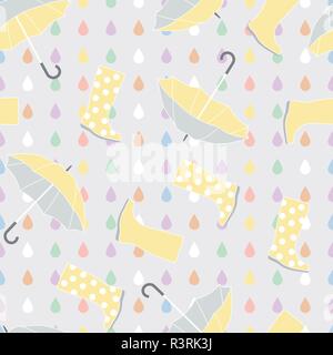 Vector Seamless Pattern with Rubber Boots and Umbrellas Stock Vector