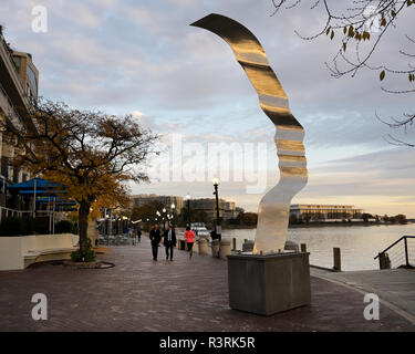 Georgetown Waterfront Park pedestrian walkway along Potomoac River with sculpture, Mother Earth by Barton Rubenstein Stock Photo