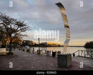 Georgetown Waterfront Park pedestrian walkway along Potomoac River with sculpture, Mother Earth by Barton Rubenstein Stock Photo