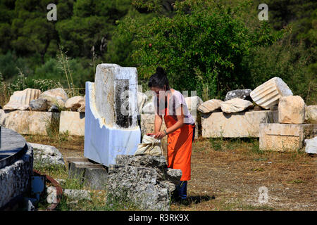 Restoration of the Temple of Asclepius in the Sanctuary of Asclepius, Epidaurus Stock Photo