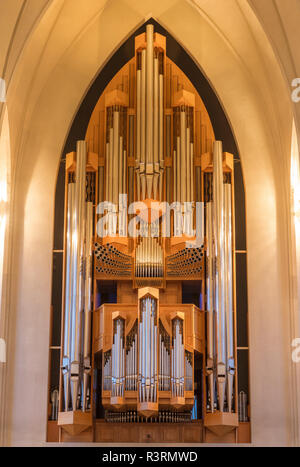 Interior of Hallgrimskirkja church in downtown Reykjavik, Iceland Stock Photo