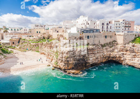 Italy, Puglia, Polognano a Mare, view to beach and city Stock Photo