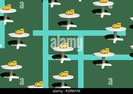 3D Rendering, table and bananas miniature repetition Stock Photo