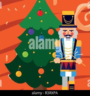 Christmas tree and nutcracker icon over colorful background, vector illustration Stock Vector
