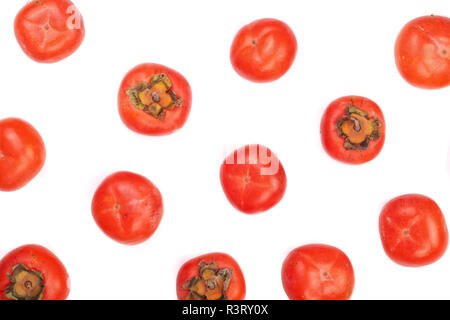 Persimmon fruit isolated on white background close-up. Top view. Flat lay pattern Stock Photo