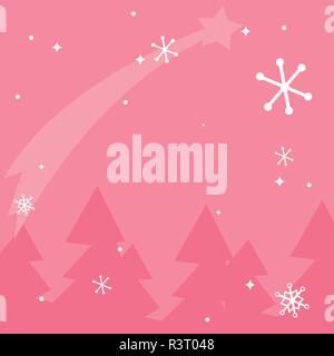 winter landscape with pine trees and shooting star, colorful design. vector illustration Stock Vector