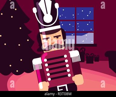 Christmas tree and nutcracker icon over colorful background, vector illustration Stock Vector