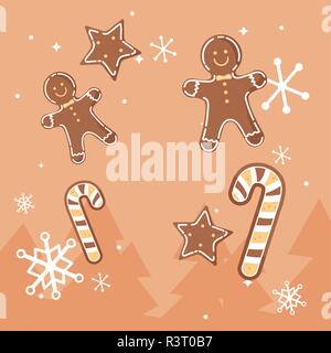 christmas cookies over orange background, vector illustration Stock Vector