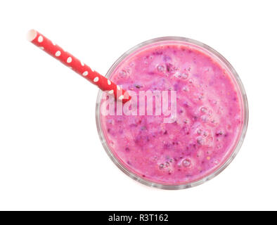blackberry yogurt or smoothie isolated on white background. Top view. Healthy Eating Stock Photo