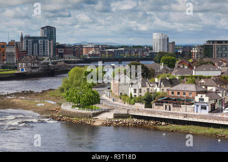 Ireland, County Limerick, Limerick City, elevated city view along the River Shannon Stock Photo