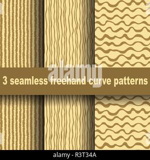 3 seamless freehand curve patterns. Stock Vector