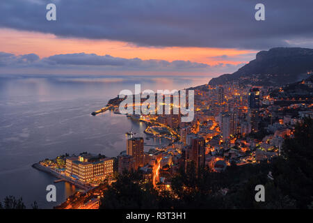 Monaco, Monte Carlo, view to lightes city at dusk Stock Photo