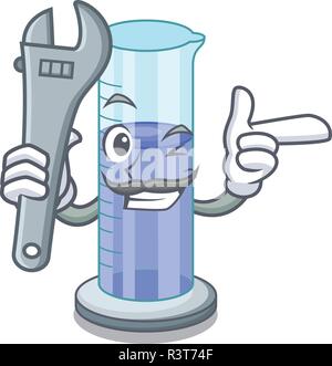 Mechanic graduated cylinder on for cartoon trial Stock Vector
