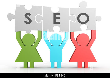 SEO - Search Engine Optimization puzzle in a line Stock Photo