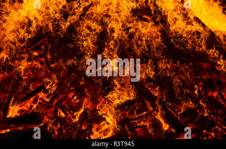 Blazing log fire, close-up Stock Photo