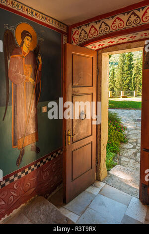 Painting of the Archangel Michael at the entrance to the Krka Monastery, Krka National Park, Dalmatia, Croatia Stock Photo