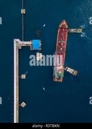 Indonesia, Bali, Aerial view of tanker ship