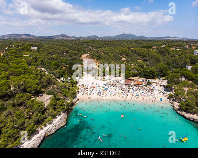 spain, Balearic Islands, Mallorca, Aerial view of Cala Mondrago and Playa Mondrago, Mandrago Nature Park Stock Photo