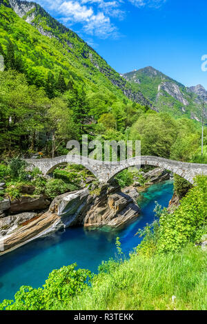 Switzerland, Ticino, Verzasca Valley, Lavertezzo, Ponte dei Salti Stock Photo