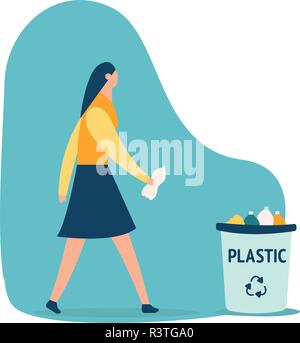 Happy girl sorting plastic trash. Waste management, zero waste kids ...