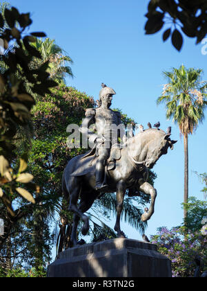 Plaza 9 de Julio, monument commemorating General Jose de Arenales Town of Salta, located in the foothills of the Andes. Argentina, South America. Stock Photo