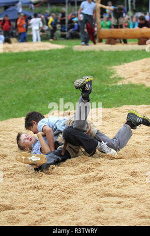 Traditional Swiss wrestling in Jakobsbad, Switzerland Stock Photo