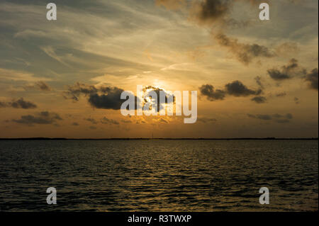 Golden hour winter sunset descends over the Florida Keys. Stock Photo