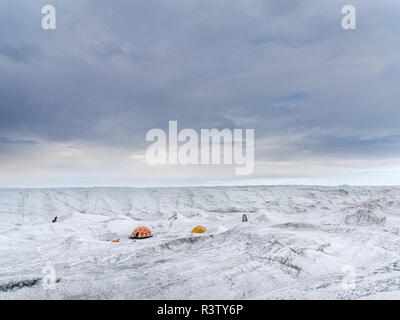 Camp on the ice cap. Landscape on the Greenland Ice Sheet near Kangerlussuaq. Greenland, Denmark (Editorial Use Only) Stock Photo